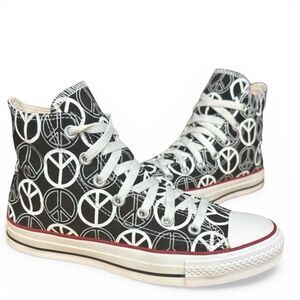 Converse Chuck Taylor All Star Hi Top Black Graphic Peace Sign Shoes M 6 - W 8